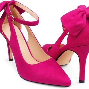 Women's High Heels Pointed Toe Bow Knot D'orsay Pumps Ankle Strap Dress Shoes